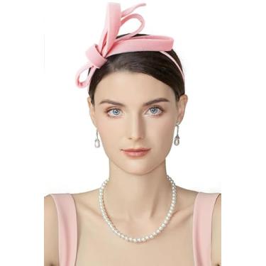Imagem de BABEYOND Chapéus femininos Fascinators – Chapéu de veludo para festa do chá Kentucky Fascinator Derby tiara de casamento, Rosa nude, tamanho �nico