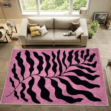 Imagem de USTIDE Tapete de área de folhas abstratas, 10 x 15 cm, vintage, roxo, lavável, tapete de lã sintética macia, antiderrapante, para sala de estar, quarto, sala de jantar