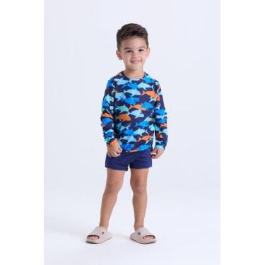 Imagem de Conjunto Moda Praia Infantil Masculino Shark - VIDA COSTEIRA, Azul esc