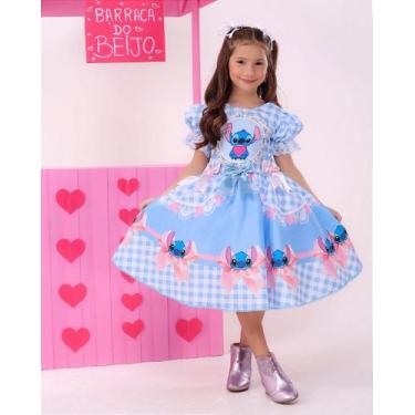 Imagem de Vestido Junino Luxo Azul Bebê com Stitch e Angel - Fabuloso Ateliê, 4,