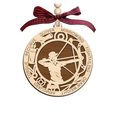 Imagem de Enfeite de madeira para meninas com arco e flecha, 2 camadas, decoração para pendurar na árvore de Natal, enfeite rústico para casa de fazenda, enfeite exclusivo de madeira de camada dupla para