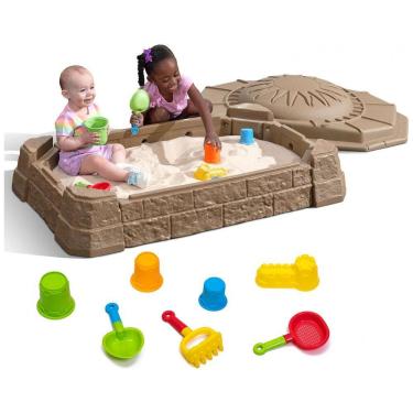 Imagem de Caixa de Areia Step2 Naturally Playful II, Atividade Sensorial de Areia para Crianças, Brinquedos de Verão ao Ar Livre, 7 Acessórios para
