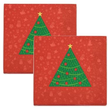 Imagem de Kit Guardanapo De Natal Estampado Vermelho Pinheiro Verde 33x33cm Folha Dupla Prime 40 Unidades