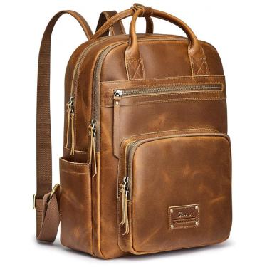 Imagem de Mochila Feminina de Couro com Alça para Bagagem, S ZONE, Marrom Claro