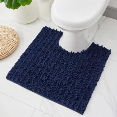 Imagem de ILANGO Tapetes de banheiro em forma de U azul marinho 61 x 61 cm, tapetes de banho de chenille absorventes extramacios, tapete de banho grosso, antiderrapante, felpudo, lavável na máquina, tapetes de