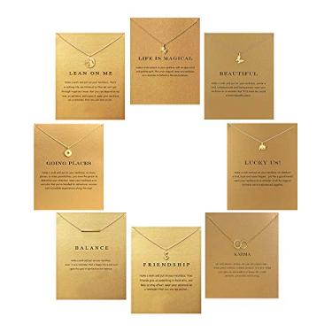 Imagem de Qiuseadu Conjunto de 8 colares de unicórnio da amizade com pingente de elefante da sorte com cartão de mensagem, lembrancinhas de festa e presentes de aniversário para mulheres (ouro)