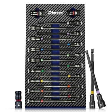 Imagem de Facoow Conjunto de chaves de porca de impacto magnéticas, 18 peças SAE codificadas por cores e chaves de porca de impacto métricas, chaves de porca extralongas para furadeiras de impacto, adaptadores