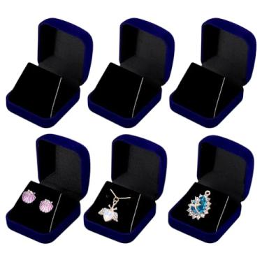 Imagem de PH PandaHall 6 caixas de presente de joias de veludo, caixa de joias de brinco azul flocagem pequena estojo de exibição de armazenamento para Natal, casamento, noivado, aniversário, 5 x 5 x 3 cm