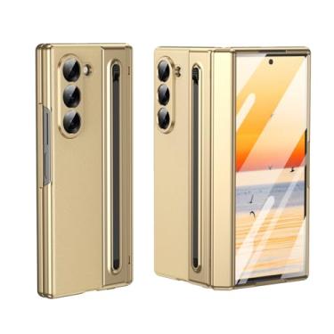Imagem de HOULEE Capa para Samsung Galaxy Z Fold 6 com protetor de tela integrado e proteção de dobradiça e S Pen, capa protetora de couro premium com tudo incluído para Galaxy Z Fold 6 - Dourado