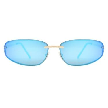 Imagem de Oculos de Sol Oval Premium Original Blogueira Tendencia moda Praia Verão Em Alta UV400 Feminino Unisex - Modelo Next - Cacife Brand (Azul Espelhado)