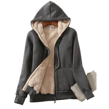 Imagem de Moletom com capuz, casaco feminino Yeokou, forrado em sherpa