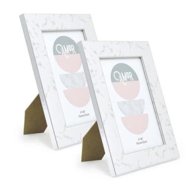 Imagem de Kit 2 Porta Retrato Dourado/Mármore Branco 10X15 - Livon