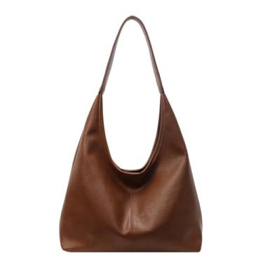 Imagem de Bolsa Hobo feminina - Bolsa de couro vegano, bolsa de ombro e bolsa feminina grande bolsa de ombro macia, Marrom claro