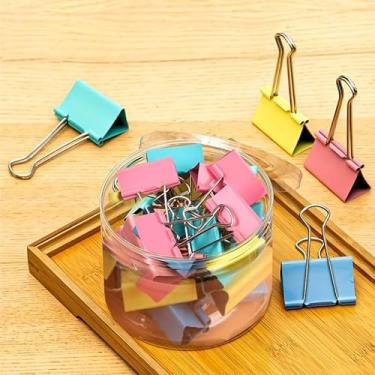 Imagem de 40 clipes de fichário, clipes de fichário de cores sortidas de 0,75 polegadas com recipiente, grampos de papel pequenos para material de escritório escolar em casa, clipe para saco de plástico de