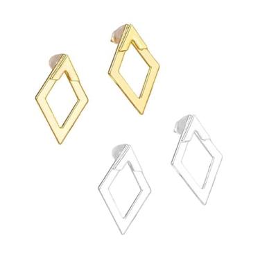 Imagem de 2 pares de brincos vazados em formato de diamante geométrico dourado, One size, Metal, sem