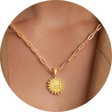 Imagem de Colar com pingente circular inicial A-Z, joia personalizada de aço inoxidável com bordas decorativas, adequado para mulheres, F, Aço inoxidável, Sem Pedra Preciosa