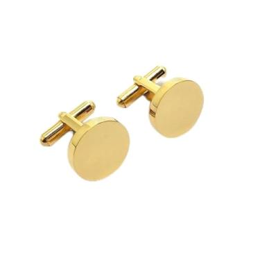 Imagem de Abotoaduras clássicas para homens ouro sólido prateado preto polido design redondo acessórios formais de negócios, One Size, Metal, Sem Pedra Preciosa