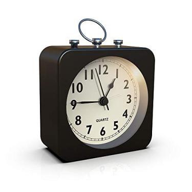 Imagem de AYRELY Despertador operado por bateria, pequeno relógio de mesa retrô, relógio de mesa de metal deslizante com luz para decoração de sala de estar, quarto, cabeceira, prateleira (preto)