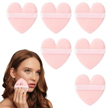 Imagem de Conjunto de 6 peças de esponja de maquiagem de rosto puff em forma de veludo macio para base, pó em pó (com maquiagem) rosa