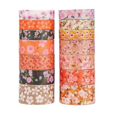 Imagem de Conjunto de adesivos Washi com 14 rolos de 2 metros, padrão de flores de cerejeira, adesivos decorativos para artes, artesanato, materiais de diário, scrapbook, embrulho de cartão