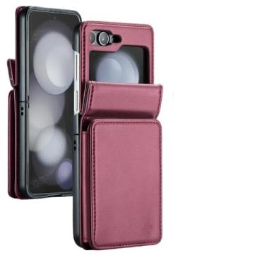 Imagem de para samsung z flip5 Bolsa carteira capa de couro para Samsung Galaxy Z Flip 5 5G Flip5 Capa protetora contra queda com slot para cartão, vermelha, para Samsung z flip 5