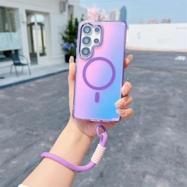 Imagem de MVVKKY Capa com cordão magnético gradiente fashion para Samsung S23Ultra, pulseira e capa à prova de choque (para Samsung S23Ultra/Roxo GS)