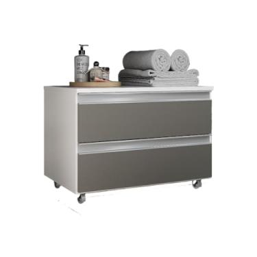 Imagem de Gabinete Banheiro Rodinhas 60CM 02 GAVETAS(Branco/Cinza)