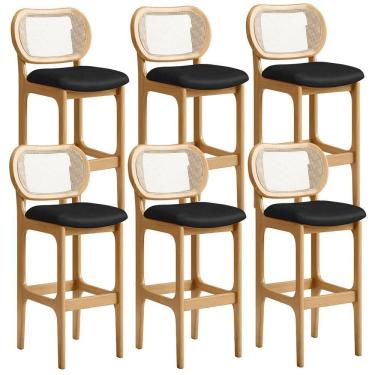 Imagem de Kit 06 Banquetas Altas Para Cozinha Bancada Sala Tela Betta Fixa L02 Couríssimo Preto - Lyam