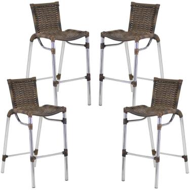 Imagem de Kit 4 Banquetas Alumínio Fortaleza Alta Para Balcão Cozinha Bar Trama Original Argila
