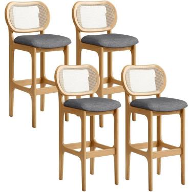 Imagem de Kit 04 Banquetas Altas Para Cozinha Bancada Sala Tela Betta Fixa L02 Linho Cinza Escuro - Lyam