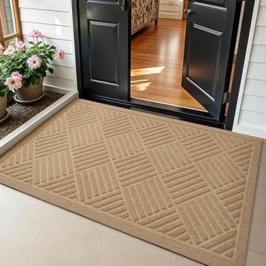 Imagem de PLEASOR Tapete de porta frontal para entrada externa, resistente à sujeira e absorvente, tapete de porta de boas-vindas externo interno, tapete de entrada resistente e antiderrapante, resistente ao