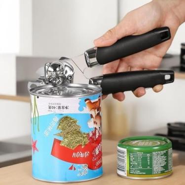 Imagem de Abridor de latas manual, abridor de latas manual de borda lisa de aço inoxidável resistente, à prova de ferrugem, botão de giro fácil de usar, preto