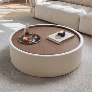Imagem de Mesa De Café Redonda Com Armazenamento Mesa De Centro Baixa Moderna De Meados Do Século Mesa De Chá De Nogueira Preta Com Tampo De Nogueira Para Casa Espaço Pequeno Sala De Estar, Beige