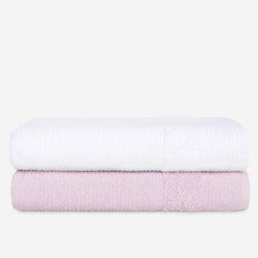Imagem de Kit 2 Toalhas de Banho Grandes e Macias 500g 100% Algodão 75x150cm – Toque Suave e Alta Absorção (BRANCO + LILÁS)