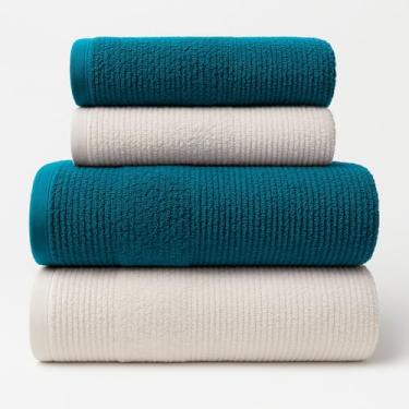 Imagem de Jogo de Toalhas de Banho Gigantes e Macias 4 Peças 100% Algodão Super Luxo – Alta Absorção e Conforto Premium (Verde+ Branco)