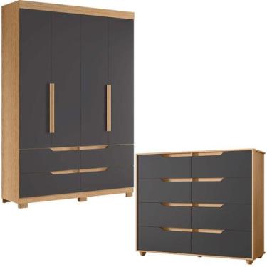 Imagem de Guarda Roupa Solteiro Doble com 4 Portas mais Cômoda 8 Gavetas para Qu