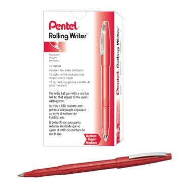 Imagem de Pentel R100B Caneta esferográfica rolante, 0,8 mm, barril vermelho/tinta, dúzia