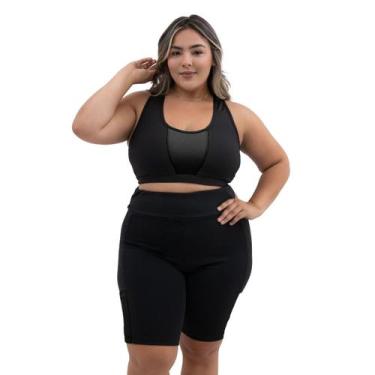 Imagem de Kit C/ 2 Conjuntos Blackout Moda Fitness Top E Short Feminino Plus Siz