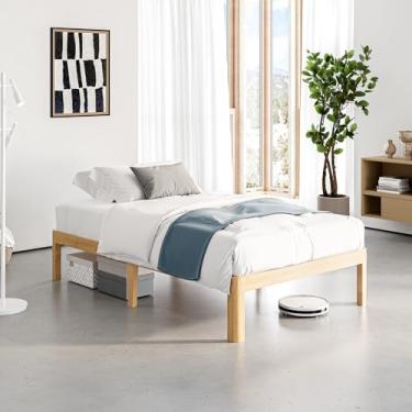 Imagem de Sementa Plataforma para cama de solteiro GG de madeira de bambu de 35,5 cm de altura, suporte de ripas de metal, estrutura de cama de solteiro GG, sem necessidade de mola box, montagem fácil, sem