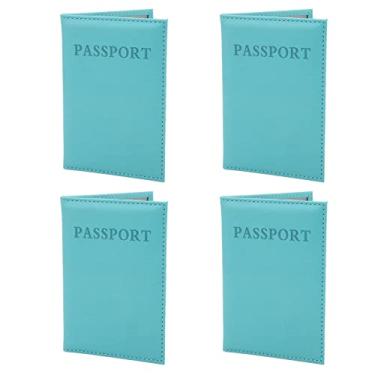 Imagem de Acouto 4 Unidades Elegantes Porta-passaporte de Couro PU Carteira de Viagem para Homens e Mulheres - Azul Escuro, para Organizar Cartões (Azul claro)