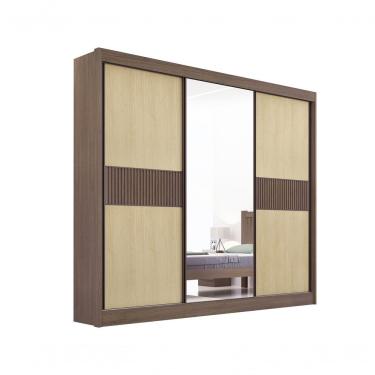 Imagem de Guarda Roupa Cristal Casal 3 Portas Ripado Sem Pés 6 Gavetas D' Doro Castanho/linho/ripado