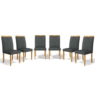 Imagem de Kit Com 6 Cadeiras Ana Madeira Maciça Estofadas Para Mesa De Jantar Linho Chumbo 406