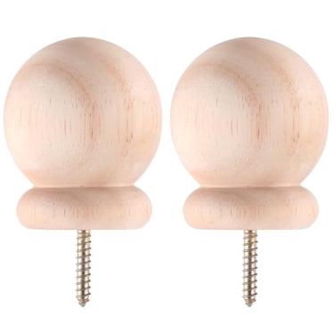 Imagem de Maasechs Pacote com 2 acabamentos redondos de varão de cortina de bola de madeira com tampa de pino de rosca com acabamento de madeira decorativos para poste de cama artesanato DIY (7,6 cm)