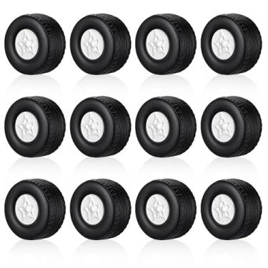 Imagem de Chivao 12 Pcs Racing PU Foam Stress Toys Squeezable Wheel Stress Toys Car Party 2.56 x 1.57 Inches for Adults Anxiety Relieve Racing Theme Birthday Party Supplies Black White