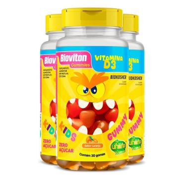 Imagem de Kit 3 Gummy Kids Vitamina D3 Unilife 30 Gomas Laranja