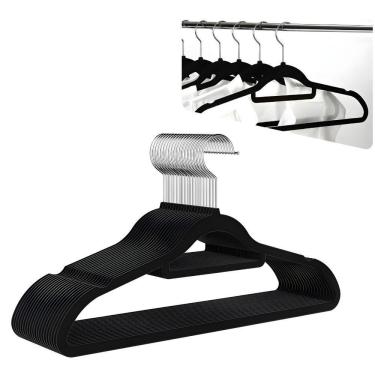 Imagem de Kit Com 10 Cabides Slim De Veludo - Organização E Sofisticação preto