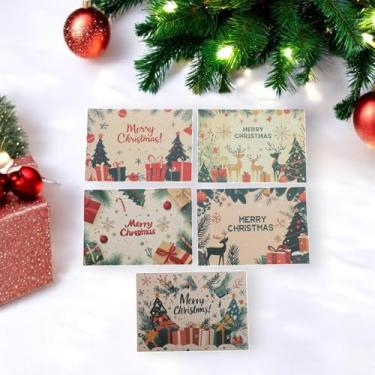 Imagem de 10 peças de cartão de felicitações de Natal cinco estilos rena conjunto de caixa de presente de papel multicolorido 4,5 x 3,1 polegadas