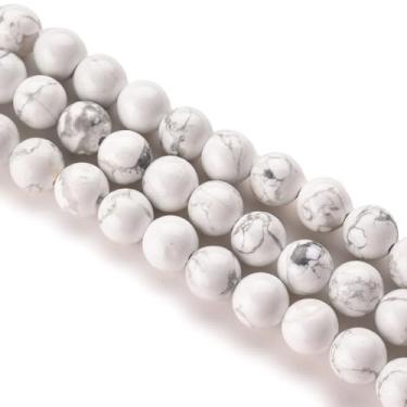 Imagem de Contas de pedra natural turquesa branca de forma redonda lisa para fazer joias faça você mesmo pulseiras colar fio completo 38 cm (turquesa branca, 6 mm)