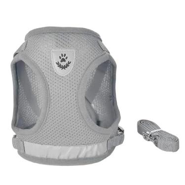 Imagem de Coleira Peitoral Cachorro e Gato, conjunto de guia + coleira tipo colete para pet pequenos e médios (Cinza,Extra Grande (XL))