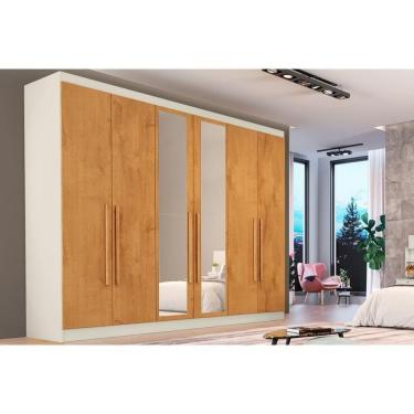 Imagem de Guarda Roupa 6 Portas (2 C/ Espelho) E 6 Gavetas Oslo Off White/peroba - Europa